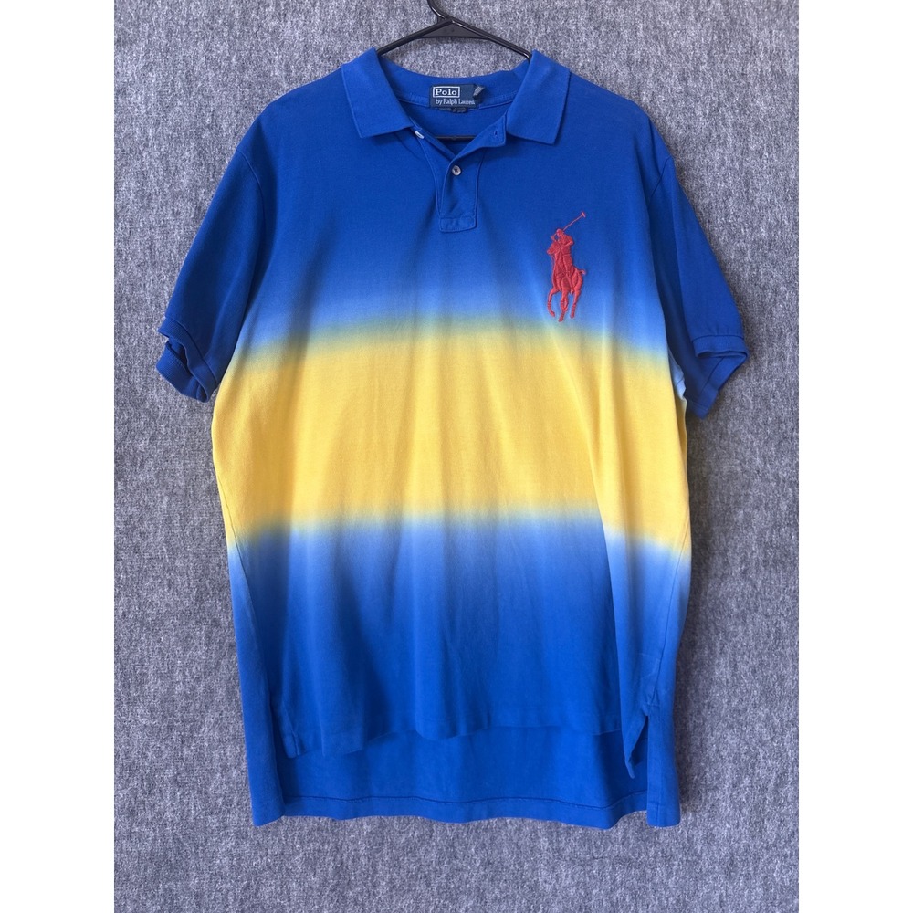 Polo Ralph Lauren Big Pony Ombre Dip Dye Polo Shirt Mens XL Blue Yellow Red Logo